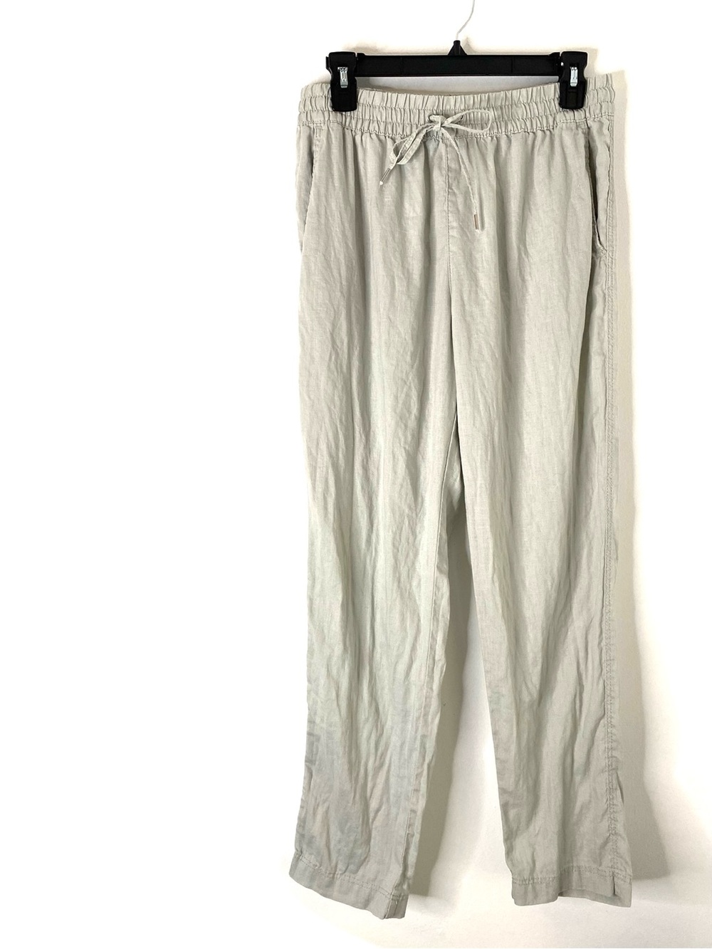 H&M 100% Linen Grey Drawstring Straight Leg Pull On Pants